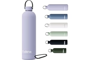 Exllena Botella Termica 1 litro – Botella Agua Acero Inoxidable 304, Garrafa Termica para Agua Fría y Caliente, 100% Estanco con Asa y Gancho – Ideal para Viajes, Gym y Exterior
