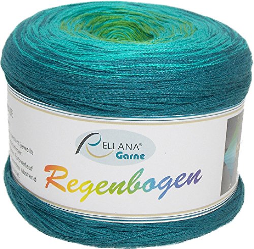 Rellana Regenbogen Bobbel - 200 g Farbverlaufswolle ideal für Tücher 13 petrol-türkis-grün
