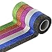 Price comparison product image EDGEAM Set of 6 Glitter Film Sticky Washi Masking Tape Adhesive Collage DIY Decor Scrapbooking 15MM x 10M (SGM-I)