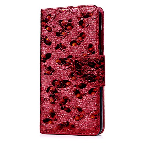 Wiko Lenny2 Hülle Badalink Schutzhülle Leder PU+TPU Handyhülle Glitzer 3D Schmetterling Rot Handytasche Wallet Case Ständer Magnet-Schloss Cover Flipcase + Eingabestifte+Staubschutz Stecker - 4