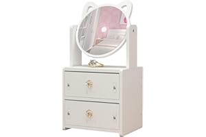 Gwezmxs Mini Make Up Schminktisch Organizer mit Spiegel & Schubladen für Kinder/Girls - Weiß, 17x13x27cm
