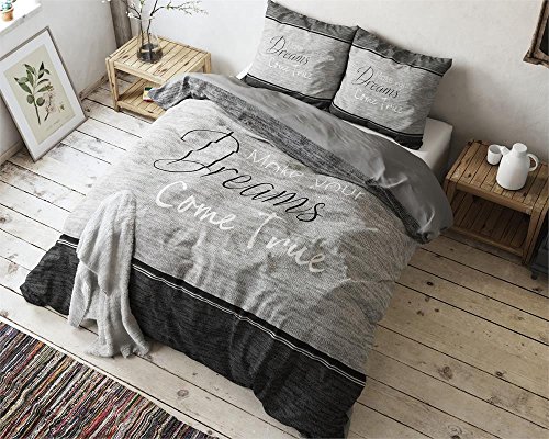 Bettwäsche Sleeptime True Dreams, 200cm x 200cm, Mit 2 Kissenbezüge 80cm x 80cm, Grau