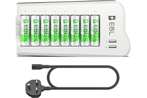 EBL Upgraded 8 Bays AA AAA Battery Charger with USB Ports and 8 Counts 2800mAh AA Batteries, Rechargeable Batteries and Charger Set