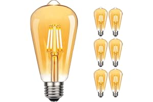 NUODIFAN Edison Vintage Glühbirne, 6 Stück Edison LED Lampe Warmweiß E27 Retro Glühbirne Ideal für Nostalgie und Retro Beleuchtung im Haus Café Bar usw