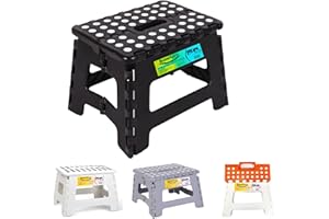 BOZEXPRO 9 inch small folding step stool for adults-kids-infant,Heavy duty foldable stools for adults,non slip kitchen stool-garden stool, (Black)