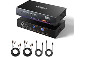 TESmart 4K@144Hz Displayport HDMI KVM Switch Double écran USB 3.0, HDMI 2.1 DP 1.4 Commutateur KVM 2 Moniteurs 2 PC 8K@60Hz Gaming, EDID, Gigabit, VRR, Hotkey, avec câbles PC