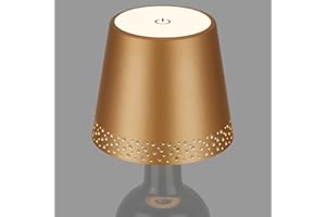 BRILONER – LED Flaschenlicht Dimmbar, Flaschenlampe Aufsatz LED, Tischlampe Kabellos, Dimmbare Nachttischlampe Touch, Schreibtischlampe, Leselampe, Warmweißes Licht, 11x9 cm (DxH), Gold-Matt