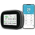 18-in-1 Smart Air Quality Monitor - Indoor WiFi Air Quality Detector with Dual Chip, Real-Time for AQI, CO2, PM2.5, PM1.0, PM10, TVOC, HCHO, Time Display, Temperature & Humidity with Aler (Black-W)