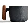 SHOPPING VIBES Your One Stop Shop Ceramic Espresso Cup with Bamboo Handle – 70ml Double-Glazed Coffee Cup for Espresso & Turkish Coffee – Heat-Resistant & Stylish for Coffee Lovers (Black)
