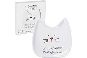 Pavilion Gift Company 37114 I Licked Ceramic Cat Spoon Rest, Stoneware, White
