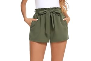 Irevial Pantaloncini Donna Estivi Vita Alta Pantaloncini Corti Donna Eleganti con Cintura Elastica con Fiocco Decorato