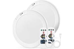 Combuh Bezprzewodowa Lamp Sufitowa LED z Czujnikiem Ruchu, Z Pilotem, Ładowalna Na Akumulator, Bez Prądu Ø20 cm do Łazienki, Garażu, Holu, Pivnicy (2 szt (Okrągła))