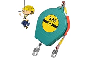 BOVDC Dispositivo Anticaídas Retráctil, Linea de Vida Retractil Homologado, Arnés de Seguridad Anticaídas Retráctil 3-20m para Trabajos Aéreos, Carga Máxima:150kg(Verde, 5m)