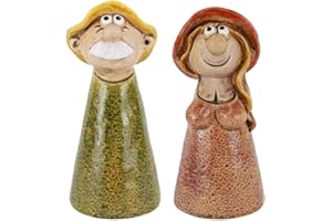 itsisa Zaunhocker Frau und Mann (2er Set) H:20,3 cm aus Keramik - Zaun Deko Garten, Pfostenhocker, Zaunfigur, Gartendeko, Zaunstecker