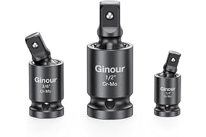 Ginour 3PCS Impact Universal Joint Socket Set, CR-Mo Swivel U-Joint Socket Adapters 1/4", 3/8", 1/2" with Ball Detent Design, for Impact Wrenches, Torque Wrenches & Ratchet Tools