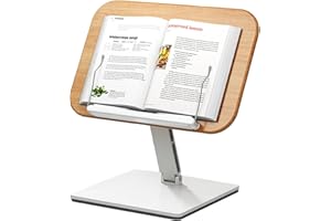 Zienstar-Soporte de Madera para Leer,Atril para Libros de Cocina, Altura y ángulo Ajustables;Base de Aluminio,Plegable y Portátil para Oficina,Cocina,Libro de Texto Escolar,Recetas