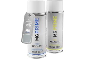 MG PRIME Peinture Voiture Bombes aérosols pour Mercedes 9744/744 Brillantsilber Metallic/Brilliant Silver Metallic Basislack Klarlack Spraydose 400ml