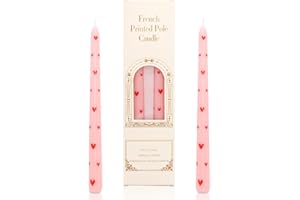ALEDERWAYS Dinner Candles, 10'' Prints Tapered Candles Party Decor, Non Drip Long Non Scented for Candlesticks Table Dinner Valentine's Day Home Afternoon Tea Decoration 2PCS (Pink Heart)