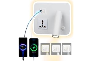 uksunvi LED lampada da parete da lettura con presa universale, USB Type-C doppia porta di ricarica regolabile interruttore 12W lampada da parete rotante con tre colori dimming (Quadrato bianco)