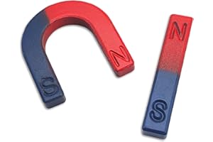 BULLTEK Juego de 2 imanes educativos – Imán de herradura y lineal – N/S rojo azul – experimentos científicos, escuelas, estudiantes y profesores – ideal para proyectos educativos