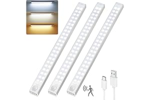 Forepin Lampe de Placard, Lumiere Placard Led Detecteur de Mouvement Interieur, Lumiere Led Sans Fil Rechargeable USB-C, Dimmable Eclairage Led pour Escalier, Couloir, Cuisines, Armoire - 3 Piece