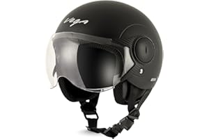 Vega Atom ISI Certified Smooth Matt Finish Open Face Helmet for Men and Women with Clear Visor(Dull Black, Size:M)