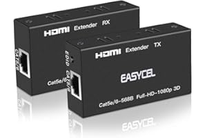 EASYCEL 60M HDMI Extender (Sender und Empfänger) Über Single RJ45 Cat5e Cat6 Cat7-Kabel bis zu 60m Länge, Unterstützt 1080p 3D HDCP EDID für PC/Laptop, DVD, Sky, PS3, PS4, HD-Kamera