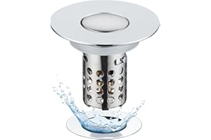 TSJLIKI Abflusssieb Waschbecken, Pop Up 3 in 1 Abflussstopfen mit Sieb und Abnehmbarem Edelstahl Filterkorb Stöpsel Waschbecken, Waschbeckenstöpsel für 28–58 mm Waschbecken, Messing Kugelkern, Chrom