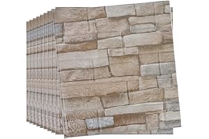 TRAFAGALA 10 PCS 3D Wall Panels,13×15’’ Self Adhesive Wall Tiles,DIY Tile Brick Wall Stickers Waterproof,Masonry Effect,Wallpaper Foam Panel,for Living,Room,Home,Office,Roman Gray Brick