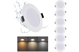Grebeam 5W Spot LED Encastrable 220V, Lot de 6 Spot Salle de Bain IP65, Blanc Chaud Blanc Neutre Blanc Froid 3000K/4000K/6500K, Spots LED Plafond 80mm pour Cuisine Salon, Rond