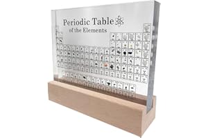 EDUCIENCE Tabla Periódica con Elementos Reales y Base de Madera - Tabla de Resina Transparente y Soporte de Madera con Luz Led de Bajo Consumo - Regalo Química para alumnos, profesores, aulas… (CON BASE)