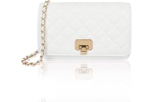 CREAHER Ladies Shoulder Bag Small Flap Crossbody Bags, Quilted Designer Handbags Evening Clutch PU Leather Mobile Phone Bags with Chain Strap & Buckle Closure for Banquet Holiday Night Out Daily Life