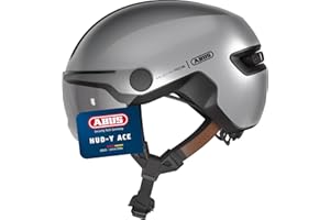 ABUS Casque de Ville HUD-Y ACE - Casque de vélo stylé avec visière et feu arrière LED magnétique et Rechargeable - pour Hommes et Femmes