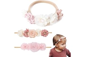 EIYVPRA 3 Pièces Bébé Fille Bandeaux, Bandeaux Accessoires Bébé Fille Enfant Turban Bandeau,Fleur Élastique Bande De Cheveux Accessoires, pour la photographie, pour une utilisation quotidienne