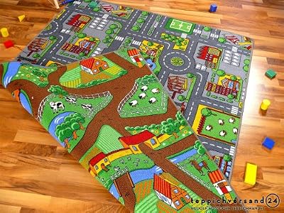 Lernen und Spielen Tapis de jeu avec routes - réversible - deux faces avec paysages routiers différents, Größe und Preise Duoplay:02) 140x200 cm