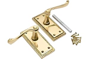 Golden Grace Georgian Lever Latch Door Handle in Premium Polished Brass Finish, 1 Pair - 107mm x 48mm