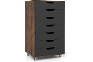 COSTWAY Caisson de Bureau à Roulettes, Meuble Rangement Bureau 7 Tiroirs, Commode Rangement 7 Tiroirs pour Papier, Document, Lettre (Marron Rustique,48 x 40 x 87 cm)