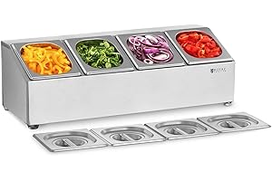 Royal Catering Gastronorm Pan Holder RCPN 4 (Stainless steel, Dishwasher-safe component parts, Incl. 4 1/6 Gastronorm containers with 4 matching lids)