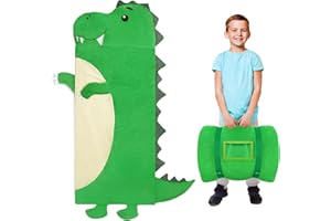 Decalsweet Sac de Couchage Chaud pour Enfants avec Oreiller Amovible, Tapis de Sieste pour Filles et Garçons, Couverture de Sieste avec Double Fermeture Eclair pour Camping Ecole Garderie,170×70cm