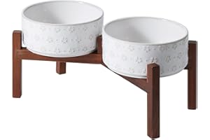Havniva Keramik 18,5cm erhöht Doppel-Hundenäpfe Set mit Akazienholz Stand, Futter & Wasser Schalen für mittelgroße Rassen Hunde, gewichtet Pet Dishes(1300ml, Arktisch Weiß)