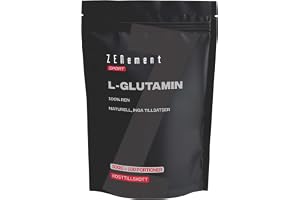 L-Glutamin Pulver 5000 mg - 100% Rent, Utan Tillsatser - Vegansk - Zenement | Aminosyra i Pulver, Smaklös - 500 g, 100 Portioner, 3 Månader - Glutenfri, Laktosfri, Sojafri