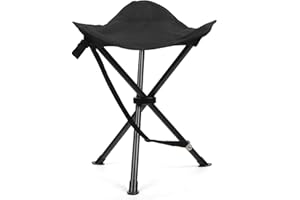 Outplea Sgabello Treppiede da Esterno Pieghevole 45 cm, Sgabello Pieghevole Portatile 3 Gambe Antiscivolo, Sedia Pieghevole Portatile per Escursionismo Campeggio Pesca Picnic Spiaggia, Nero