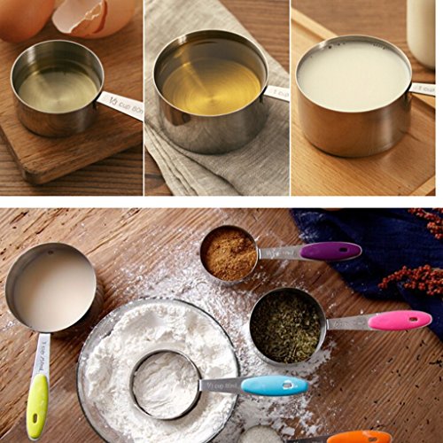 YIAN 5er Messlöffel Edelstahl Measuring Cups Messbecher mit rutschfester Silikon Griff 250ML/125ML/80ML/60ml/30ml Best für Küche Kochen Backen - 6