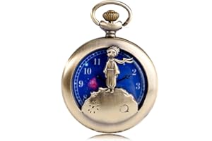MOXUAN STORE Reloj de bolsillo de cuarzo con diseño de Principito para hombre, dial azul planeta, reloj de bolsillo para regalo