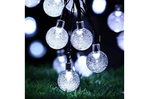 USEBER Solarne łańcuchy świetlne 24Ft 50 LED Zewnętrzne łańcuchy świetlne Ogród Kryształowa kula Dekoracyjne światła Wodoodporne wewnętrzne lampki choinkowe do domu, ogrodu, patio, imprezy, podwórka, bożego narodzenia (biały)