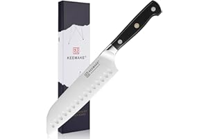 KEEMAKE Couteau Cuisine Santoku Professionnel, Couteau Japonais Style 18 cm en Acier Inoxydable pour Restaurant Couper Trancher Viande Légume Poisson