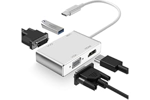 faersi 4K Typ C zu HDMI Adapter, USB-C 3.1 auf HDMI DVI VGA USB 3.0 Hub Multiport Adapter kompatibel mit MacBook/MacBook Pro/Chromebook Pixel/Samsung Galaxy S8/S8 Plus zu HDTV/Monitore/Projektor