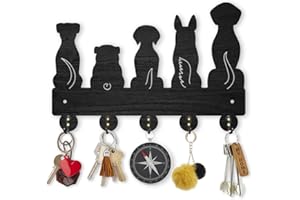MAYJOYDIY Dog Coat Rack Wall Mount 30×20cm 5 Style Dog Back Key Holder for Wall Decorative Wood Black Key Rack Hanger Key Organizer 5 Alloy Hooks for Dog Leash Wall Art Decor Dog Lover Gift