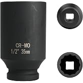 FortuneGlobe - 35 mm 1/2 inch socket, 12 pans, 1/2 35 mm shock socket, CR-MO chrome-molybdenum steel(Black)