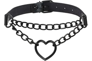 MILAKOO Punk Goth PU Leather Choker Chains Necklace with Heart Pendant Charms Choker for Women Men